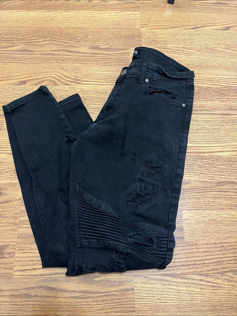 Men's Black Skinny Distressed Jeans with Ribbed Knee Detail